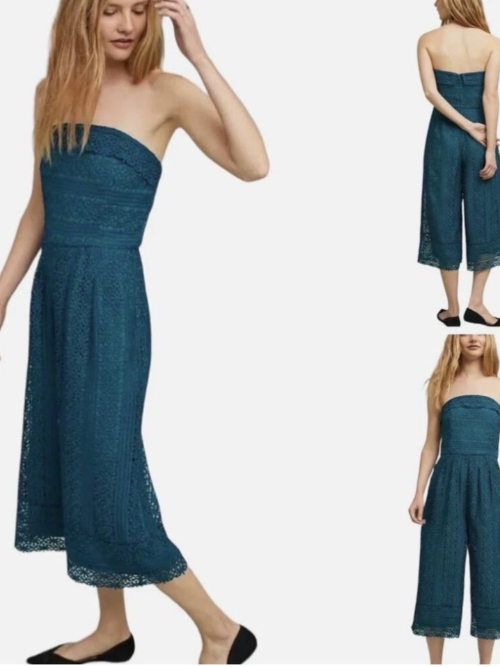 Anthropologie Greylin Teal Strapless Lace Jumpsuit NWT